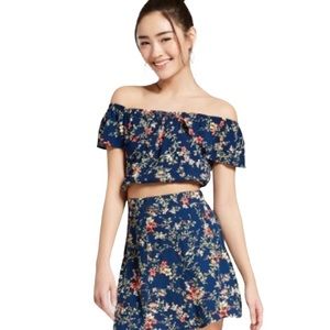 XHILARATION Floral Crop Top Mini Skirt 2pc Set Med